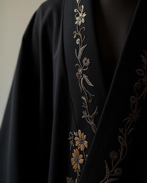 精巧な刺繍が施された黒い羽織